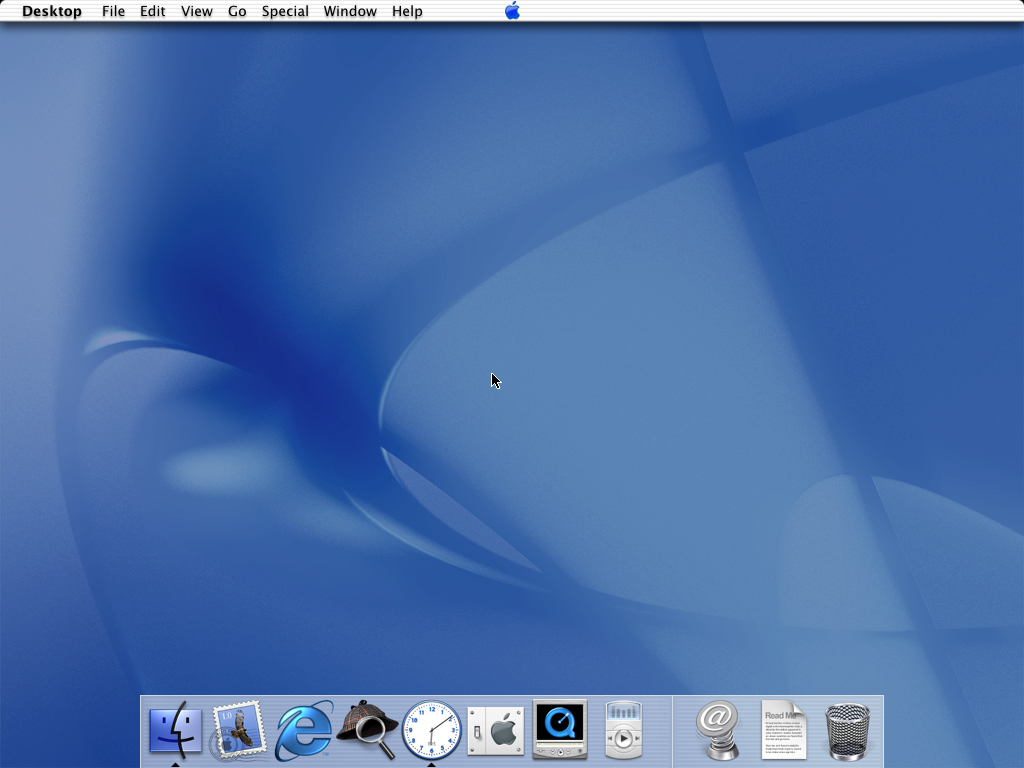 Empty desktop in Mac OS X Public Beta