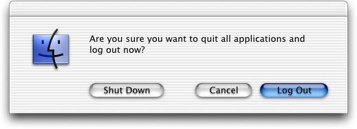 Logout screen in Mac OS X Public Beta