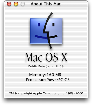 About GUI in Mac OS X Public Beta (About This Mac)