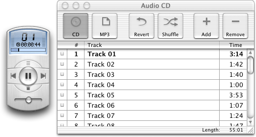 CD player in Mac OS X Public Beta (Music Player)