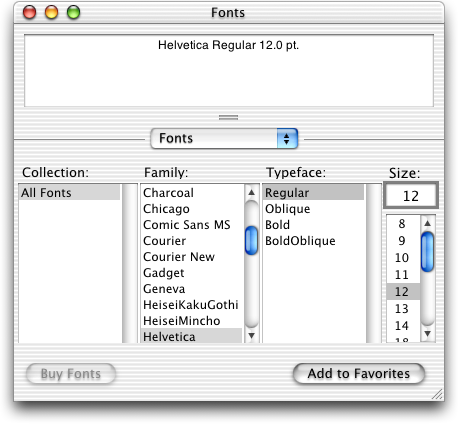 Font selection in Mac OS X Public Beta