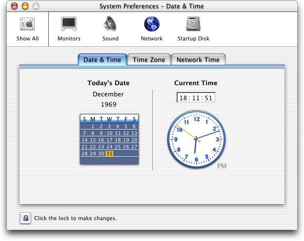 Time and date in Mac OS X Public Beta (Date & Time)